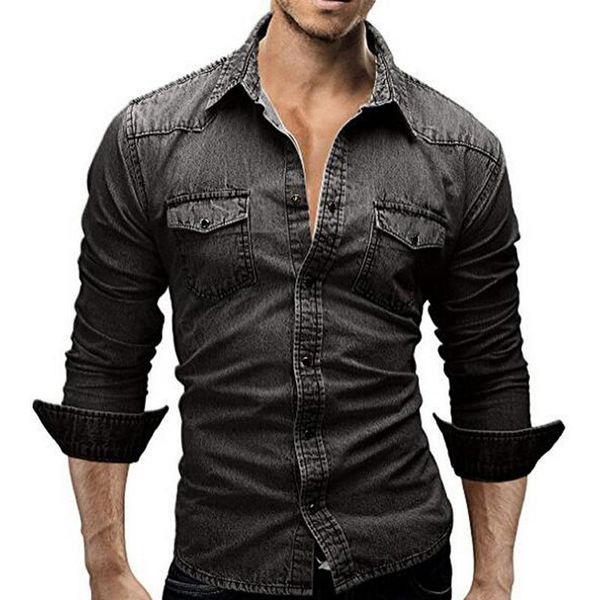 men's casual shirts denim shirt men long sleeve slim fit button with pocket blouse social autumn cotton jeans mens clothing, White;black
men's casual shirts denim shirt men long sleeve slim fit button with pocket blouse social autumn cotton jeans mens clothing, White;black