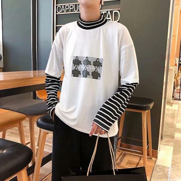 new style mock two-piece joint stripes long sleeve men's t-shirt korean-style youth crew neck loose-fit casual handsome tre, White;black
new style mock two-piece joint stripes long sleeve men's t-shirt korean-style youth crew neck loose-fit casual handsome tre, White;black