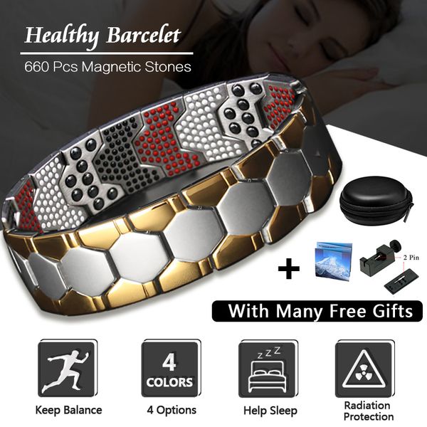 magnetic therapy health bracelets 660pcs energy titanium bracelet bangle pain relief men's fashion anti-fatigue 200928, Black
magnetic therapy health bracelets 660pcs energy titanium bracelet bangle pain relief men's fashion anti-fatigue 200928, Black