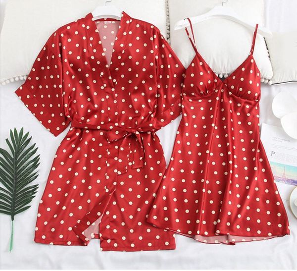 2019 women v-collar sling pajamas robe set leisure dot print summer mini nightgown dress pijama bornoz1, Black;red
2019 women v-collar sling pajamas robe set leisure dot print summer mini nightgown dress pijama bornoz1, Black;red