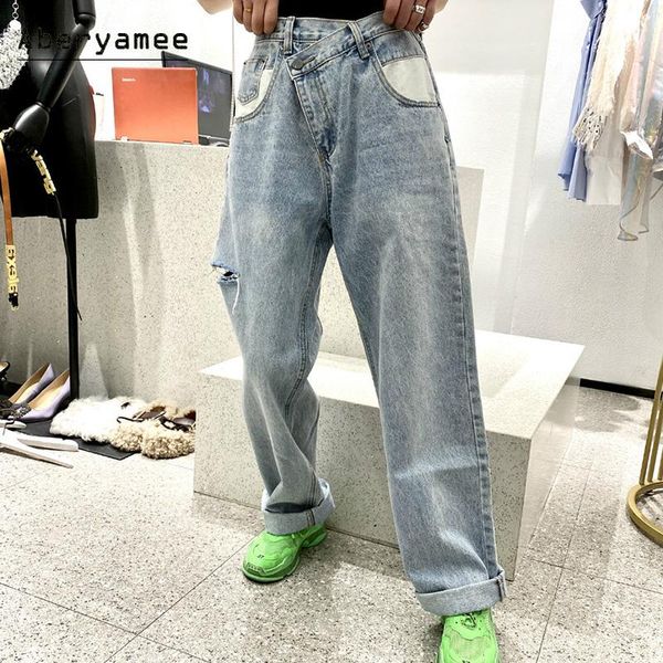 aberyamee ripped jeans woman oblique button autumn new vintage baggy long pants casual 90s ladies solid trousers with high waist, Blue
aberyamee ripped jeans woman oblique button autumn new vintage baggy long pants casual 90s ladies solid trousers with high waist, Blue