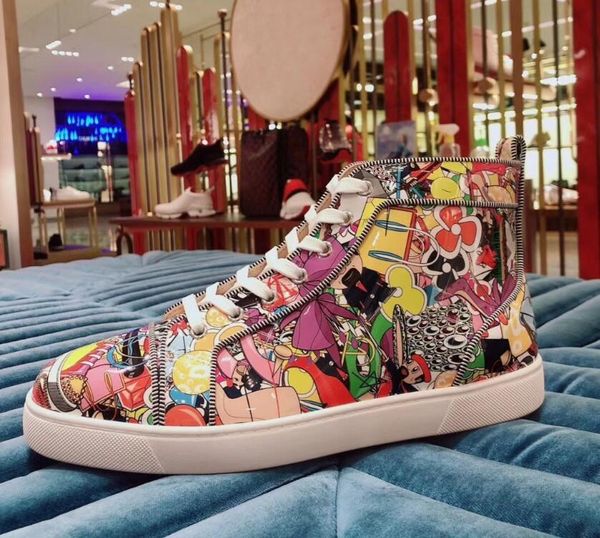 popular spikes high red bottom men's sneakers super loubi graffiti patent leather casual sports party wedding dress eu35-47, Black
popular spikes high red bottom men's sneakers super loubi graffiti patent leather casual sports party wedding dress eu35-47, Black