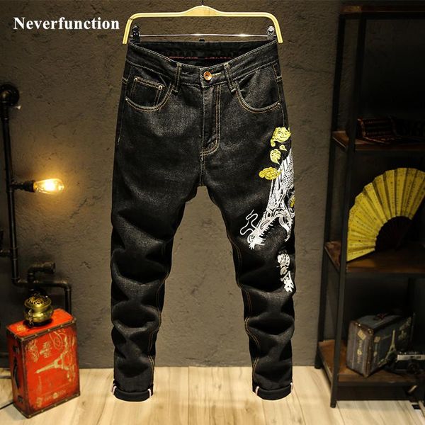 men chinese wind hip hop dragon embroidery black slim fit straight jeans japanese streetwear mens casual joggers denim pants, Blue
men chinese wind hip hop dragon embroidery black slim fit straight jeans japanese streetwear mens casual joggers denim pants, Blue