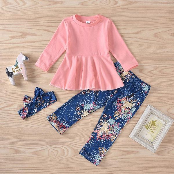 clothing sets born infant baby girls clothes solid long sleeve + floral print pants +headbands 3pcs suit vetement fille, White 
clothing sets born infant baby girls clothes solid long sleeve + floral print pants +headbands 3pcs suit vetement fille, White