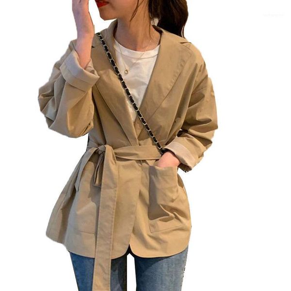 2020 women's windbreaker jacket short suit collar casual jacket spring autumn large size loose fashion outerwear with belt b1741, Black;brown
2020 women's windbreaker jacket short suit collar casual jacket spring autumn large size loose fashion outerwear with belt b1741, Black;brown