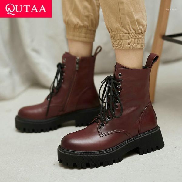 qutaa 2021 round toe antiskid ankle boots autumn winter cow leather women shoes lace up zipper women short boots size 35-401, Black
qutaa 2021 round toe antiskid ankle boots autumn winter cow leather women shoes lace up zipper women short boots size 35-401, Black