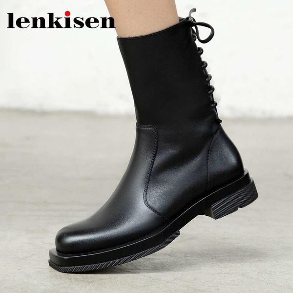 boots lenkisen genuine leather round toe med heel winter shoes keep warm back lace up gladiator vintage beauty lady mid-calf l55, Black
boots lenkisen genuine leather round toe med heel winter shoes keep warm back lace up gladiator vintage beauty lady mid-calf l55, Black