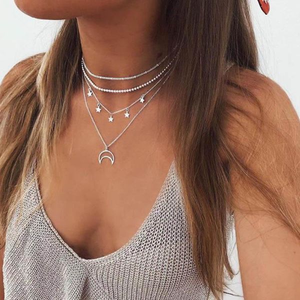 bohemian layered chain necklace silver color choker pendant pentagram moon necklace egirl angel gift neckless women boho jewelry
bohemian layered chain necklace silver color choker pendant pentagram moon necklace egirl angel gift neckless women boho jewelry