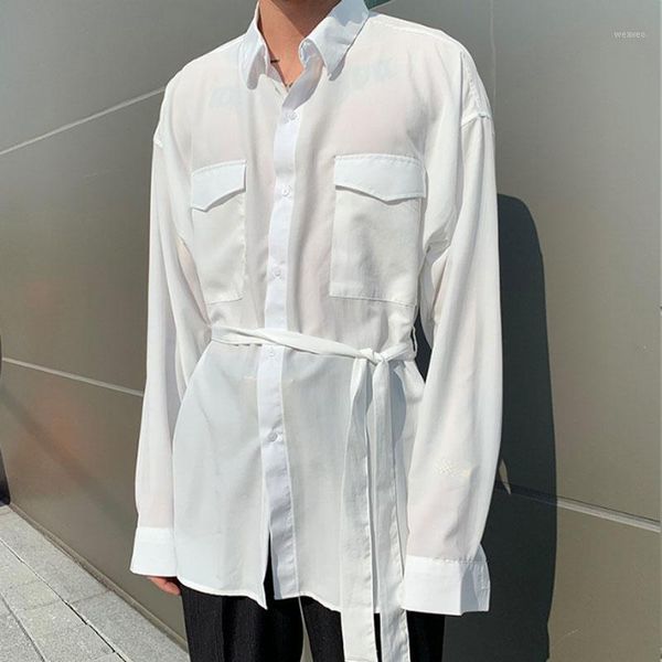 men belt casual long sleeve loose shirt male women korea japan streetwear fashion retro couple white shirts1, White;black
men belt casual long sleeve loose shirt male women korea japan streetwear fashion retro couple white shirts1, White;black