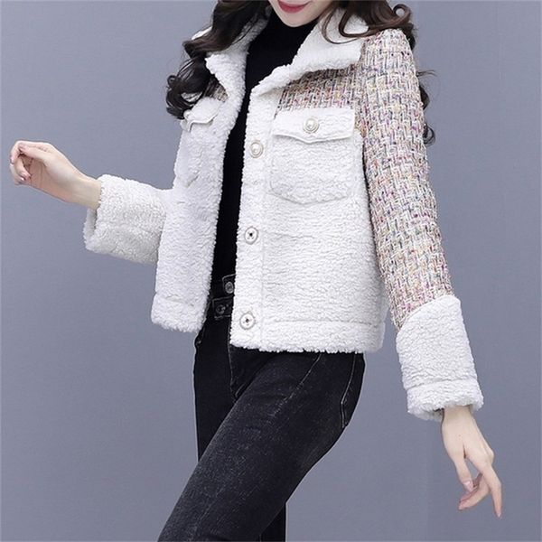 autumn winter fashion casual women's lamb hair stitching korean loose tweed short female jacket 201210, Black;brown
autumn winter fashion casual women's lamb hair stitching korean loose tweed short female jacket 201210, Black;brown