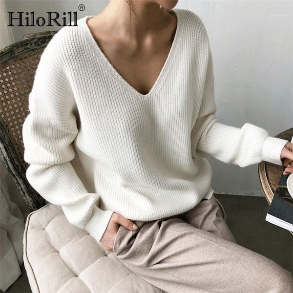 hilorill women pullover sweater 2020 casual solid v neck long sleeve knitted sweaters autumn winter loose cashmere tunic 1, White;black
hilorill women pullover sweater 2020 casual solid v neck long sleeve knitted sweaters autumn winter loose cashmere tunic 1, White;black