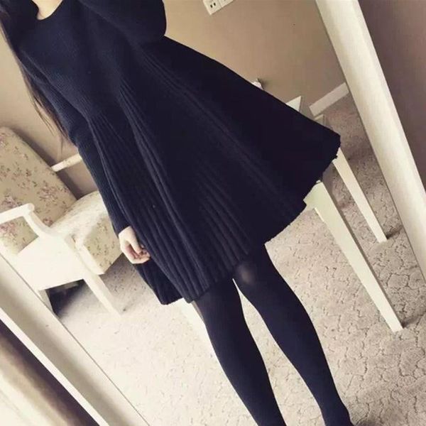 women knitted sweater dress autumn winter korean o neck a line pleated dress elegant solid color dresses vestidos, Black;gray 
women knitted sweater dress autumn winter korean o neck a line pleated dress elegant solid color dresses vestidos, Black;gray