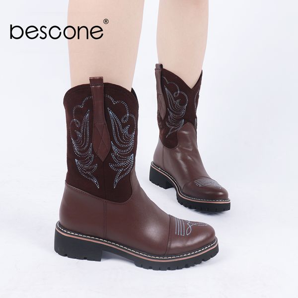 bescone women round toe embroider boot leg flat western mid-calf boots for winter bc784 q1104, Black
bescone women round toe embroider boot leg flat western mid-calf boots for winter bc784 q1104, Black