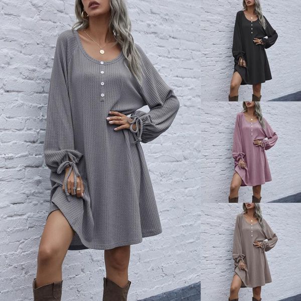 women's fashion button drawstring lace-up knit relaxed long-sleeved dress elegant long sleeve women dresses 2021 spring casual, Black;gray
women's fashion button drawstring lace-up knit relaxed long-sleeved dress elegant long sleeve women dresses 2021 spring casual, Black;gray
