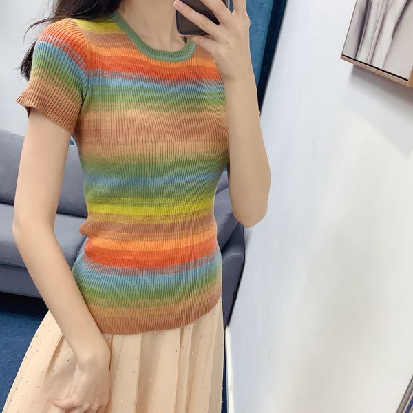 2020 summer women's new fashion fashion rainbow stripe short sleeve slim t-shirt round neck versatile coat t-shirt bottoming 09y2m 0, White;black
2020 summer women's new fashion fashion rainbow stripe short sleeve slim t-shirt round neck versatile coat t-shirt bottoming 09y2m 0, White;black