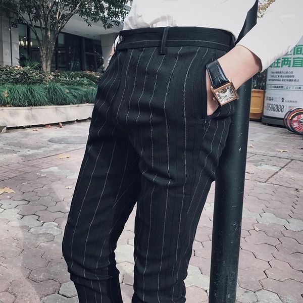 2018 summer new striped feet pants men's business casual trousers korean hair stylist feet thin wild pants men1, Black
2018 summer new striped feet pants men's business casual trousers korean hair stylist feet thin wild pants men1, Black