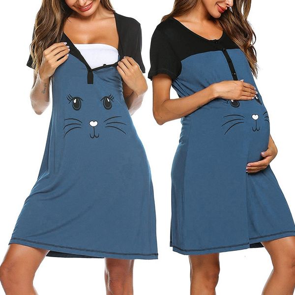 women e spring/summer maternity short sleeve cute print nursing night breastfeeding pregnancy, Black;gray
women e spring/summer maternity short sleeve cute print nursing night breastfeeding pregnancy, Black;gray