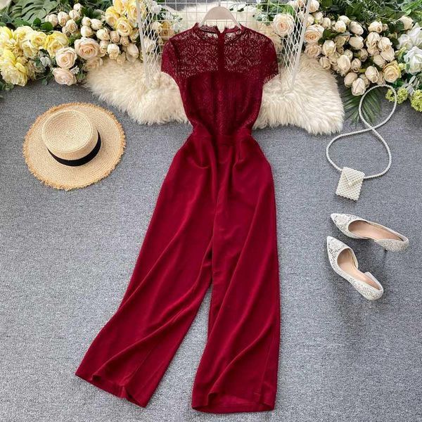 europe and america fashion clothing new 2020 summer women lace patchwork jumpsuit wide leg ladies solid overall elegant bodysuit1, Black;white
europe and america fashion clothing new 2020 summer women lace patchwork jumpsuit wide leg ladies solid overall elegant bodysuit1, Black;white