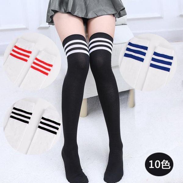 autumn and winter japanese-style college style cotton black and white stripes stockings three bars over-the-knee thigh high sock1, Black;white 
autumn and winter japanese-style college style cotton black and white stripes stockings three bars over-the-knee thigh high sock1, Black;white