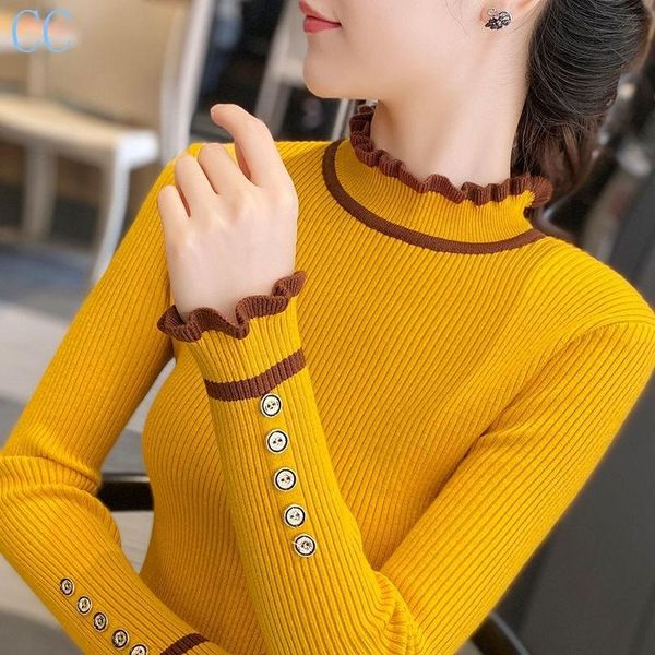 women's sweaters 2021 fashion autumn winter knitted bottoming shirt slim fit half turtleneck sweater with wooden-ears pullover kw398, White;black
women's sweaters 2021 fashion autumn winter knitted bottoming shirt slim fit half turtleneck sweater with wooden-ears pullover kw398, White;black