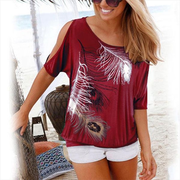 women summer 2020 tshirt casual short sleeve tees off shoulder feather print t shirt o neck loose plus size 5xl, White
women summer 2020 tshirt casual short sleeve tees off shoulder feather print t shirt o neck loose plus size 5xl, White