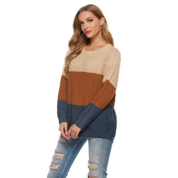 round neck knitted thick sweater autumn and winter stripes loose high street pullover fashion sueter mujer en*, White;black 
round neck knitted thick sweater autumn and winter stripes loose high street pullover fashion sueter mujer en*, White;black