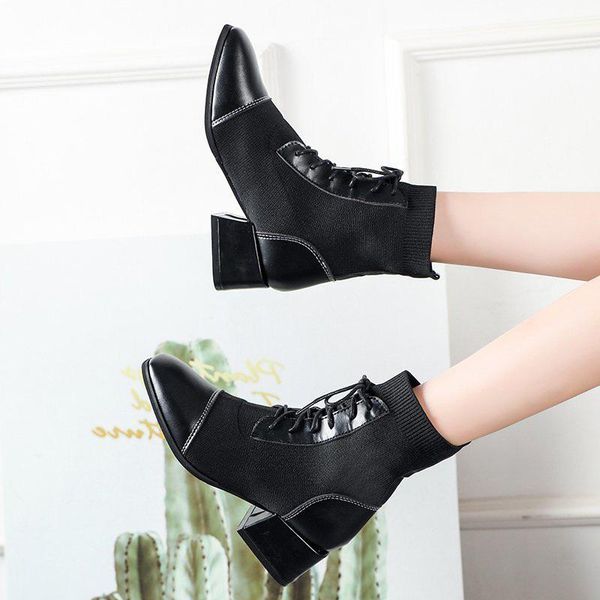 ankle women boots woman pointed toe lace up sock boots 2020 autumn low heels ladies women's shoes lady footwear plus size 42, Black
ankle women boots woman pointed toe lace up sock boots 2020 autumn low heels ladies women's shoes lady footwear plus size 42, Black