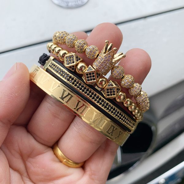 4pcs/set luxury copper beads king crown men bracelet stainless steel bangle cz ball macrame bracelets & bangles for men jewelry t200323, Golden;silver
4pcs/set luxury copper beads king crown men bracelet stainless steel bangle cz ball macrame bracelets & bangles for men jewelry t200323, Golden;silver