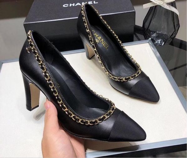 leather designer ladies ladies leather sole heel height 8.5cm lad fashion chain single shoes sheepskin pointed-toed shoes color matching, Black
leather designer ladies ladies leather sole heel height 8.5cm lad fashion chain single shoes sheepskin pointed-toed shoes color matching, Black