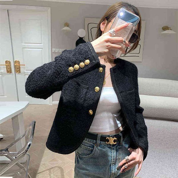 autumn winter korean women's clothes luxury chic tweed woolen coat o-neck retro tassel jacket casaco outwear 211221, Black
autumn winter korean women's clothes luxury chic tweed woolen coat o-neck retro tassel jacket casaco outwear 211221, Black