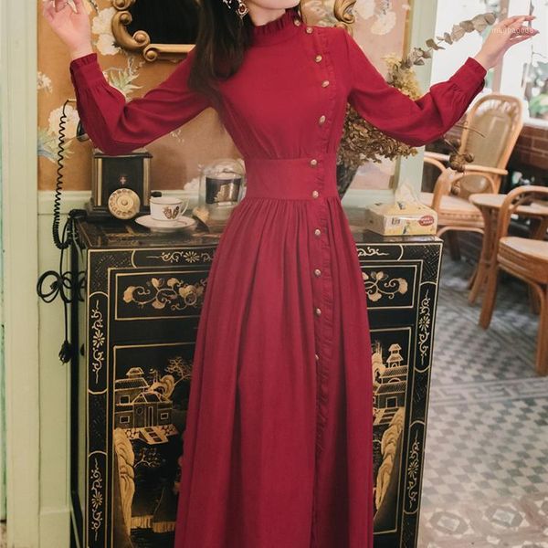 women 2021 autumn winter vintage single -breasted dress female stand collar long sleeve a line midi dresses elegant vestidos f011, Black;gray
women 2021 autumn winter vintage single -breasted dress female stand collar long sleeve a line midi dresses elegant vestidos f011, Black;gray