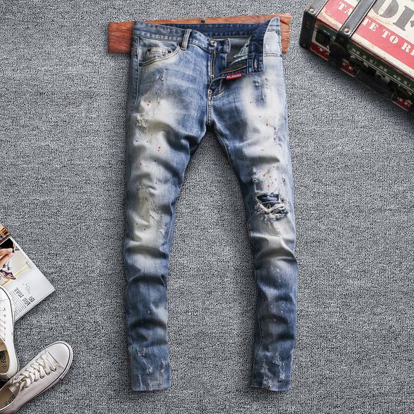 2021 new korean style fashion men jeans retro light blue elastic slim fit ripped denim pants hombre streetwear hip hop designer trousers upo
2021 new korean style fashion men jeans retro light blue elastic slim fit ripped denim pants hombre streetwear hip hop designer trousers upo