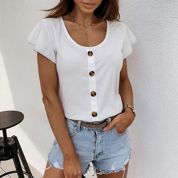 women's summer round neck simple and versatile slim urban casual buttons solid color shirt t-shirt, White
women's summer round neck simple and versatile slim urban casual buttons solid color shirt t-shirt, White