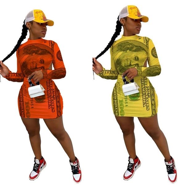 2021 spring autumn women's banknote print low back dress designer fashion casual long sleeve party club slim mini dresses h12004, White
2021 spring autumn women's banknote print low back dress designer fashion casual long sleeve party club slim mini dresses h12004, White