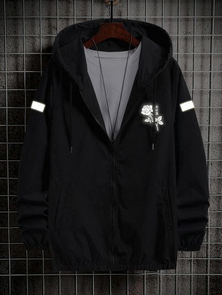 men reflective floral and letter graphic slant pocket zip up hooded jacket 04rd#, Black;brown
men reflective floral and letter graphic slant pocket zip up hooded jacket 04rd#, Black;brown