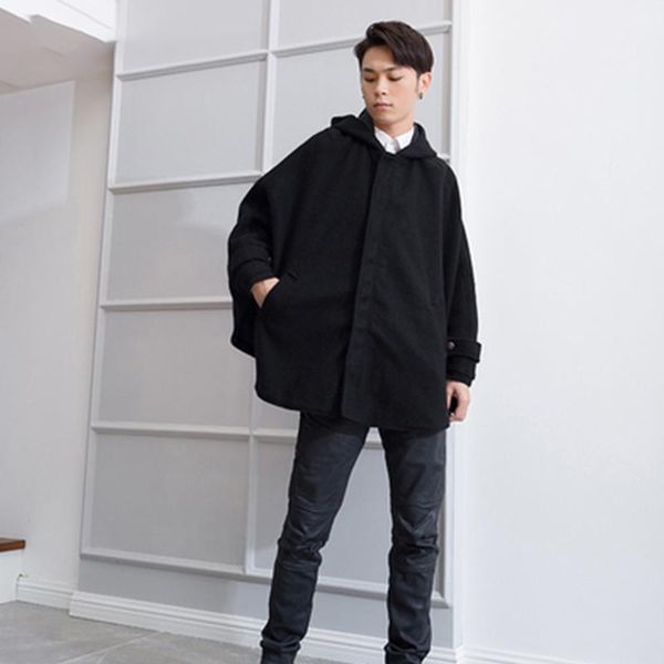 wool coat men's new style short style hooded bat shirt jacket retro british cloak1, Black
wool coat men's new style short style hooded bat shirt jacket retro british cloak1, Black
