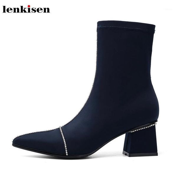 lenkisen stretch fabric high heels pointed toe fashion crystal studded beauty lady party winter keep warm women ankle boots l991, Black
lenkisen stretch fabric high heels pointed toe fashion crystal studded beauty lady party winter keep warm women ankle boots l991, Black