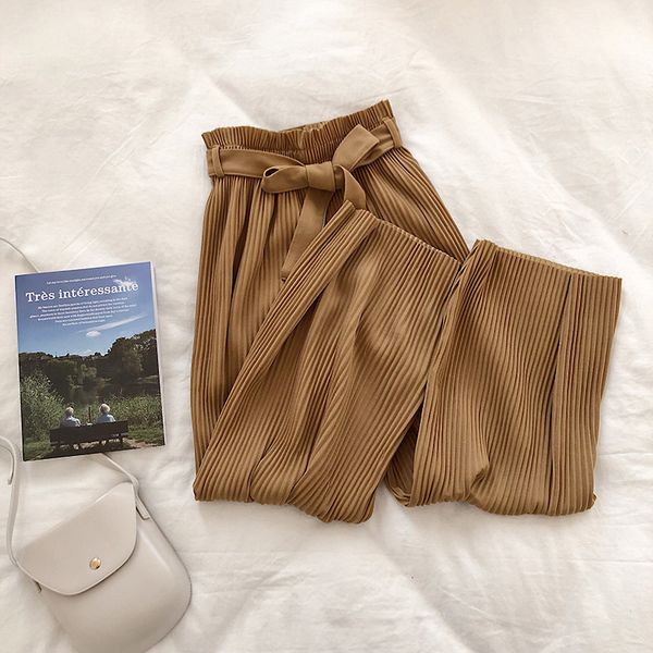 autumn wide leg pants women casual high waist pants with bow belt pleated pant trousers femme 210522, Black;white
autumn wide leg pants women casual high waist pants with bow belt pleated pant trousers femme 210522, Black;white