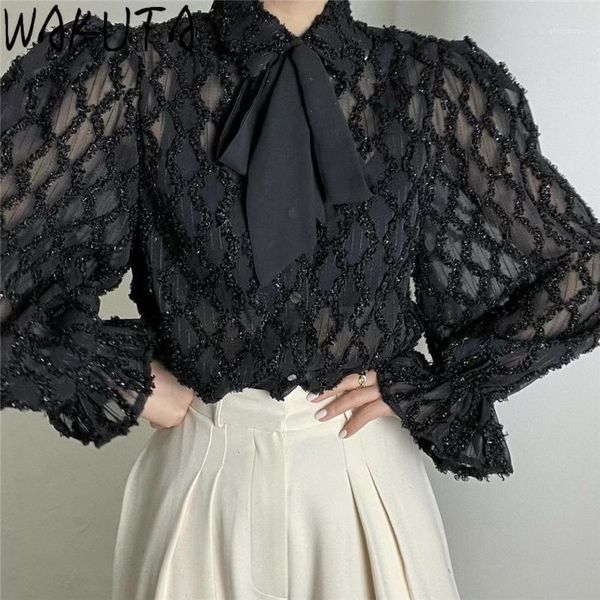wakuta spring autumn korean chic womens loose blouse female elegant bow tie flare long sleeve mesh patchwork shirts lady new1, White
wakuta spring autumn korean chic womens loose blouse female elegant bow tie flare long sleeve mesh patchwork shirts lady new1, White