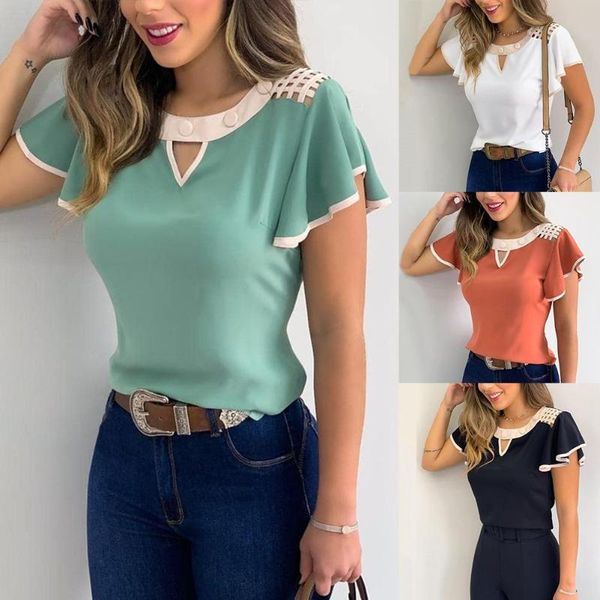women fashion short ruffled sleeve hollow out shoulder office blouse t-shirt top, White
women fashion short ruffled sleeve hollow out shoulder office blouse t-shirt top, White