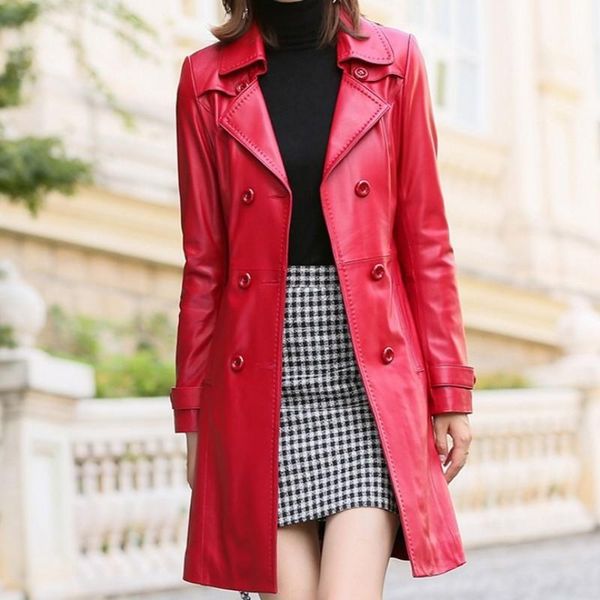 women's leather & faux office ladies long genuine jacket women belted slim fit double breasted sheepskin trench coat army windbreaker, Black
women's leather & faux office ladies long genuine jacket women belted slim fit double breasted sheepskin trench coat army windbreaker, Black