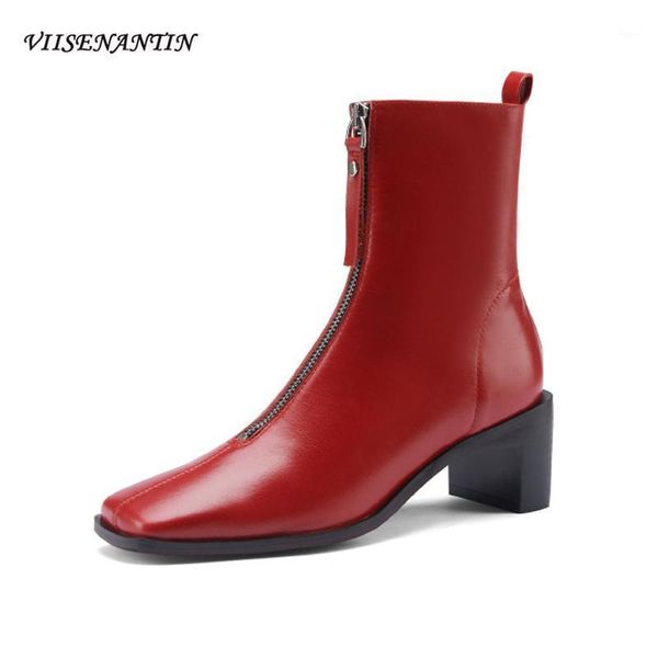 boots autumn winter fashion red short thick heel square toe women's front zipper retro style high ankle1, Black
boots autumn winter fashion red short thick heel square toe women's front zipper retro style high ankle1, Black