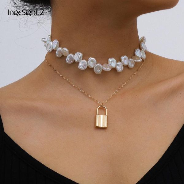 ingesight.z 2pcs/set multi layered irregular imitation pearl chain choker necklace collar punk padlock pendant necklaces jewelry, Silver 
ingesight.z 2pcs/set multi layered irregular imitation pearl chain choker necklace collar punk padlock pendant necklaces jewelry, Silver