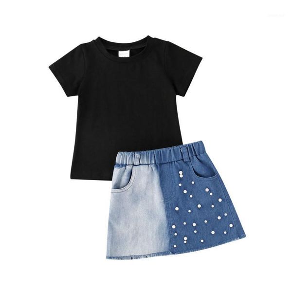 2-6years kid baby girls clothes sets black short sleeve t shirts +pearl denim a-line skirts1, White
2-6years kid baby girls clothes sets black short sleeve t shirts +pearl denim a-line skirts1, White