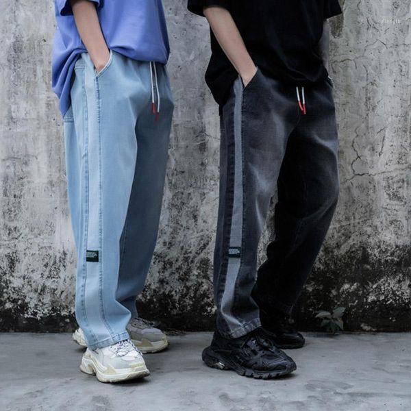 20ss new washed side striped denim trousers streetwear loose drawstring frayed ripped jeans baggy hip hop jeans pants for men1, Blue
20ss new washed side striped denim trousers streetwear loose drawstring frayed ripped jeans baggy hip hop jeans pants for men1, Blue