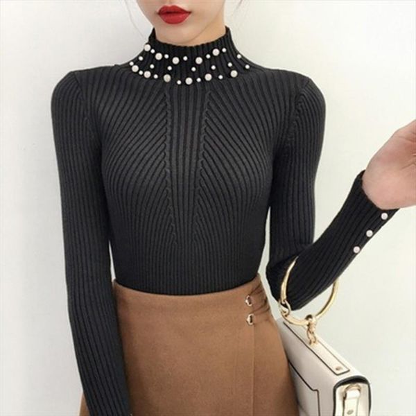 new 2020 autumn winter women pearl beaded sweater o neck long sleeve slim women knitted soft warm thick sweater pullover, White;black
new 2020 autumn winter women pearl beaded sweater o neck long sleeve slim women knitted soft warm thick sweater pullover, White;black