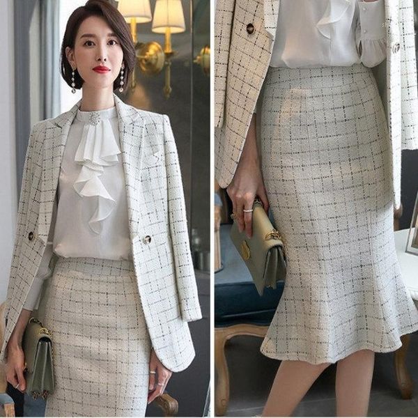 office uniform ladies elegant work skirt suits women black white plaid long skirt with blazer autumn winter jacket and set1, White;black
office uniform ladies elegant work skirt suits women black white plaid long skirt with blazer autumn winter jacket and set1, White;black