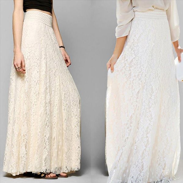 women lace maxi skirt elastic waist skirt double layer pleated long white skirt mujer moda w30, Black
women lace maxi skirt elastic waist skirt double layer pleated long white skirt mujer moda w30, Black