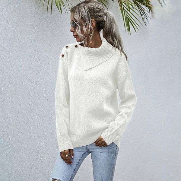women's casual shoulder button half-open collar sweater for autumn and winter 2020 womens winter sweaters1, White;black
women's casual shoulder button half-open collar sweater for autumn and winter 2020 womens winter sweaters1, White;black