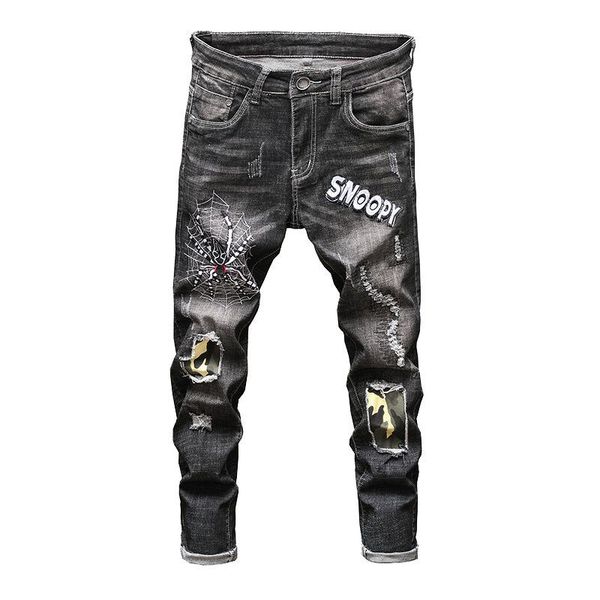 autumn winter 2020 fashion spider embroidered jeans men's hong kong style feet pants ripped holes stretch casual long pants, Blue
autumn winter 2020 fashion spider embroidered jeans men's hong kong style feet pants ripped holes stretch casual long pants, Blue